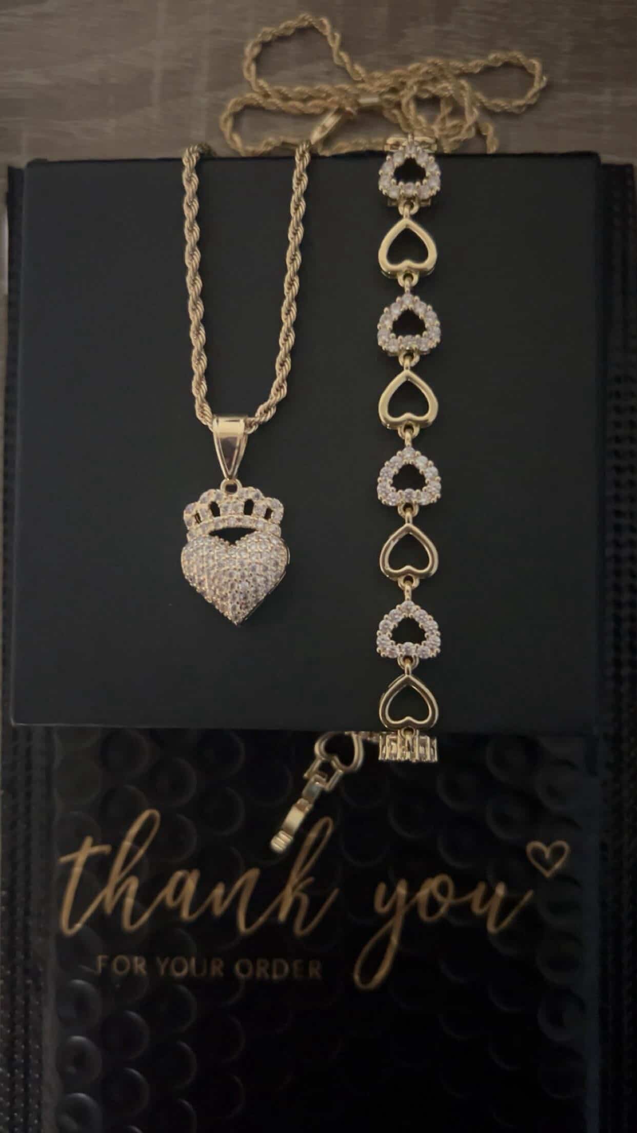 Crown Heart with White Diamond Bracelet Set